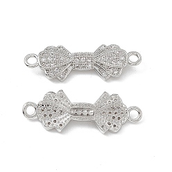 Platinum Brass Micro Pave Clear Cubic Zirconia Connector Charms, Bowknot Links, Platinum, 26x9x3.5mm, Hole: 1.8mm