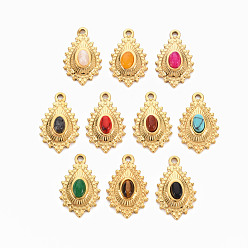 Mixed Color 304 Stainless Steel Pendants, with Natural & Synthetic Mixed Gemstone, Teardrop, Mixed Color, 22x14x5mm, Hole: 1.6mm