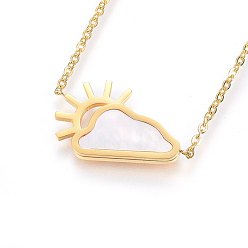 Golden 304 Stainless Steel Pendant Necklaces, with Shell, Sun and Clouds, Golden, 18.11 inch(46cm), 1.5mm
