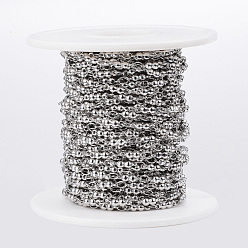Stainless Steel Color 304 Stainless Steel Bar Link Chains, Soldered, with Spool, Double Ball, Stainless Steel Color, 9x2.2x2.2mm, about 32.8 Feet(10m)/roll