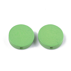 Vert Clair Perles en bois de peuplier naturel peint, plat rond, vert clair, 15x4.5mm, Trou: 1.2mm