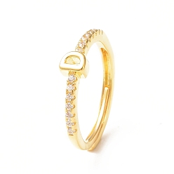 Letter D Clear Cubic Zirconia Initial Letter Adjustable Ring, Golden Brass Jewelry for Women, Letter.D, Inner Diameter: 18mm