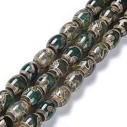 Ruyi Pattern Тибетского стиля DZI бисер нитей, природных бисера агат, окрашенная и подогревом, овальные, Жуйи узор, 13~14x9.5~10 мм, отверстие : 1.2 мм, около 25 шт / нитка, 13.39'' (34 см)