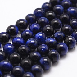 Prussian Blue Natural Tiger Eye Bead Strands, Dyed & Heated, Round, Prussian Blue, 6mm, Hole: 1mm, about 61pcs/strand, 14.9 inch~15.1 inch
