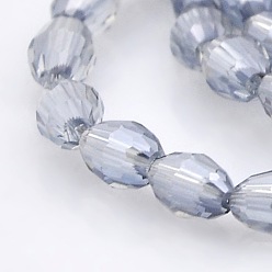 Bleu Clair Nacrés plaqués verre à facettes perles de riz brins, bleu clair, 6x4mm, Trou: 1mm, Environ 72 pcs/chapelet, 16 pouce