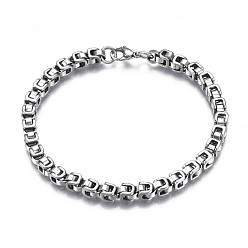 Stainless Steel Color 201 Stainless Steel Byzantine Chain Bracelet for Men Women, Stainless Steel Color, 8-5/8 inch(22cm)
