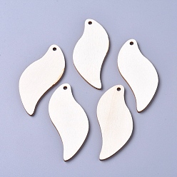 Floral White Unfinished Blank Poplar Wood Big Pendants, Undyed, Leaf, for Jewelry Making, Floral White, 65x29x2.5mm, Hole: 3mm