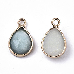 Amazonite Natural Amazonite Charms, with Light Gold Plated Brass Edge and Loop, Teardrop, Faceted, 14x9x4.5mm, Hole: 1.5mm