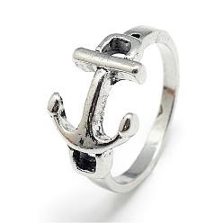 Antique Silver Alloy Finger Rings, Anchor, Size 8, Antique Silver, 18mm
