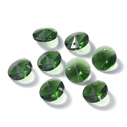 Green Glass Charms, Faceted, Cone, Green, 14x7mm, Hole: 1mm