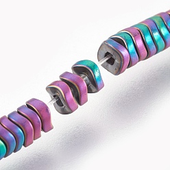 Multi-color Plateada Hebra de hematita sintética no magnética galvanizada, cuadrado giro, esmerilado, multi-color de chapado, 3x1 mm, agujero: 0.8 mm, sobre 384 unidades / cadena, 15.7 pulgada (40 cm)