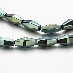 Green Plated Electroplate Non-magnetic Synthetic Hematite Bead Strands, Faceted, Bicone, Green Plated, 12x6mm, Hole: 1mm, about 34pcs/strand, 15.7 inch