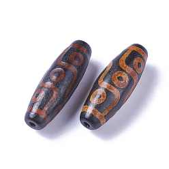 9-Eye Tibetan Style 9-Eye dZi Beads, Natural Agate Beads, Rice, 28~30x9.5~10.5mm, Hole: 1.5~2mm