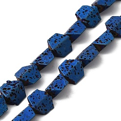 Plaqué Bleu Brins de perles de pierre de lave naturelle galvanisées, hexagone, bleu plaqué, 8.5~9x8.5x4~4.5mm, Trou: 1mm, Environ 45 pcs/chapelet, 15.35''~15.75'' (39~40 cm)