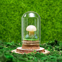 Yellow Aventurine Glass Dome Cover with Natural Yellow Aventurine Mushroom Inside, Cloche Bell Jar Terrarium with Cork Base, Micro Landscape Garden Decoration Accessories, 30x55mm