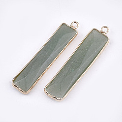Green Aventurine Natural Green Aventurine Pendants, with Brass Findings, Faceted, Rectangle, Golden, 45~46x9~11x4~5mm, Hole: 2mm