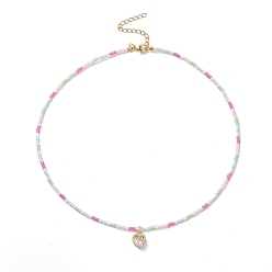 Coloré Collier pendentif coeur en alliage de zircone cubique avec chaînes de perles de verre pour femmes, colorées, 18.50 pouce (47 cm)