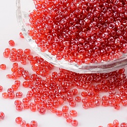 Rouge Perles de rocaille en verre, trans. couleurs lustered, ronde, rouge, 4mm, Trou: 1.5mm, environ500 pcs / 50 g, 50 g / sac, 18sacs/2livres