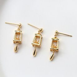Golden Brass Lantern Dangle Stud Earrings for Women, Golden, 27x7mm