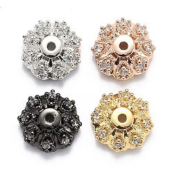 Mixed Color Multi-Petal Brass Micro Pave Cubic Zirconia Bead Caps, Flower, Clear, Mixed Color, 10x4mm, Hole: 1.2mm