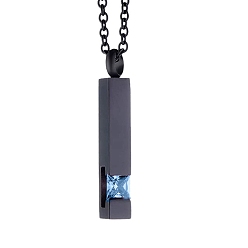 Saphir Collier de cendres d’urne en acier inoxydable, avec collier pendentif en strass de verre pour femme, saphir, pendentif: 0.98x0.79x0.24 pouce (2.5x2x0.6 cm)