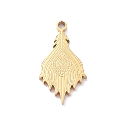 Real 18K Gold Plated 304 Stainless Steel Pendants, Feather Charm, Real 18K Gold Plated, 27x14.5x2mm, Hole: 2mm