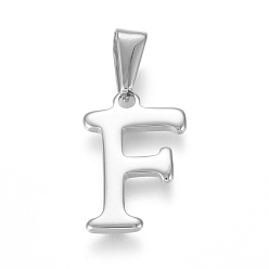 Letter F 304 Stainless Steel Pendants, Stainless Steel Color, Initial Letter.F, 20x13.5x1.8mm, Hole: 3x7mm