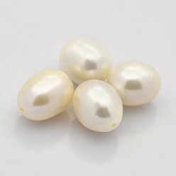 Beige Natural Cultured Freshwater Pearl Beads, Half Drilled, Rice, Grade AAA, Beige, 10~12x8.5~9mm, Half Hole: 1mm