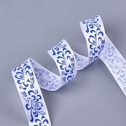 Cornflower Blue Single Face Satin Ribbon, Polyester Ribbon, Flower Pattern, Cornflower Blue, 1 inch(25mm), about 50yards/roll(45.72m/roll)