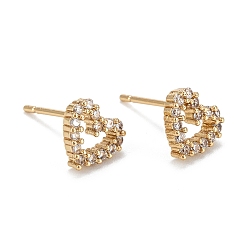 Real 18K Gold Plated Heart Sparkling Cubic Zirconia Stud Earrings for Girl Women, Lead Free & Nickel Free & Cadmium Free, Brass Micro Pave Cubic Zirconia Earrings, Real 18K Gold Plated, 7.5x8mm, Pin: 0.8mm