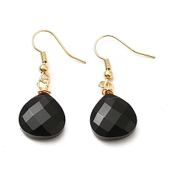 Obsidian Natural Obsidian Teardrop Dangle Earrings, Golden Brass Jewelry for Women, 36~37.5mm, Pin: 0.6mm