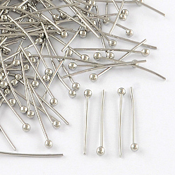 Platinum Brass Ball Head pins, Cadmium Free & Lead Free, Platinum, 26x0.7mm, 21 Gauge, Head: 2mm, about 10000pcs/bag