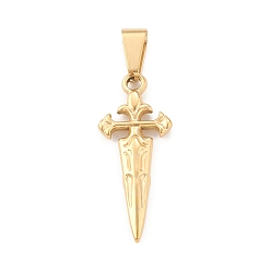 Golden Ion Plating(IP) 304 Stainless Steel Pendants, Sword Charm, Golden, 34x14x3mm, Hole: 4x8mm