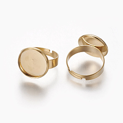 Oro Componentes de anillos de dedo de acero inoxidable ajustables 304, fornituras base de anillo almohadilla, plano y redondo, dorado, Bandeja: 14.5 mm, talla 7, 17.5 mm