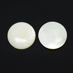 White Half Round/Dome Freshwater Shell Cabochon, White, 20x3~4mm