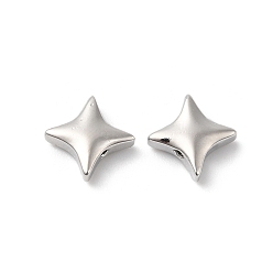 Real Platinum Plated Brass Beads, Star, Real Platinum Plated, 9.5x9.5x3mm, Hole: 1mm