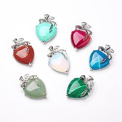 Mixed Stone Natural & Synthetic Gemstone Pendants, with Platinum Tone Brass Findings, Heart, 46x32x10mm, Hole: 3.5x6mm