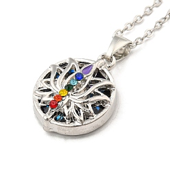 Colorido Collar con colgante de loto de cristal, collar con tema de yoga de aleación de platino, colorido, 18.31 pulgada (46.5 cm)