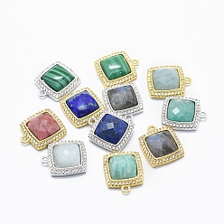 Mixed Color Natural & Synthetic Mixed Stone Pendants, with Cubic Zirconia and Brass Findings, Square, Clear, Mixed Color, 17x14x5~6mm, Hole: 1.6mm