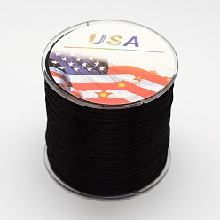 Negro Cuerda de cristal elástica plana, hilo de cuentas elástico, para hacer la pulsera elástica, negro, 0.6 mm, aproximadamente 328.08 yardas (300 m) / rollo