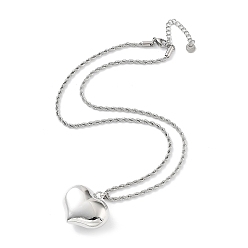 Platinum Rack Plating Brass Puffed Heart Pendant Necklaces for Women, Lead Free & Cadmium Free, Platinum, 17.72 inch(45cm)