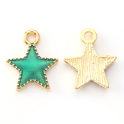 Light Sea Green Alloy Enamel Charms, Star, Light Gold, Light Sea Green, 15x13x2mm, Hole: 1.6mm