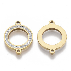 Cristal 304 conectores de eslabones de acero inoxidable, con diamante de imitación, anillo, dorado, cristal, 21x16x2 mm, agujero: 1.5 mm