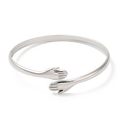 Stainless Steel Color 304 Stainless Steel Double Hands Hug Open Cuff Bangle, Jewelry for Women, Stainless Steel Color, Inner Diameter: 2 inch(5.2cm)
