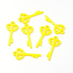 Jaune Acrylique opaque gros pendentifs, clé amour, jaune, 62x29x4.5mm, trou: 4 mm, environ 205 pcs / 500 g