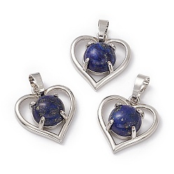 Lapis Lazuli Natural Lapis Lazuli Dyed Pendants, Heart Charms, with Platinum Tone Brass Findings, Cadmium Free & Nickel Free & Lead Free, 21.5x19.5x7.5~8mm, Hole: 7.5x5mm
