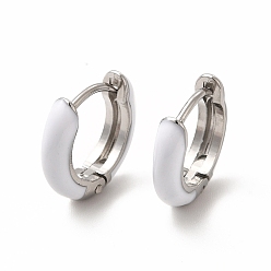 Blanc Boucles d'oreilles créoles en émail, couleur acier inoxydable 316 bijoux chirurgicaux en acier inoxydable pour femmes, blanc, 13x14x3mm, pin: 1 mm