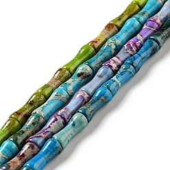Couleur Mélangete Brins de perles de jaspe impérial naturel, teint, colonne, couleur mixte, 13.5x5.5mm, Trou: 1.4mm, Environ 31 pcs/chapelet, 16.54~16.65'' (42~42.3 cm)