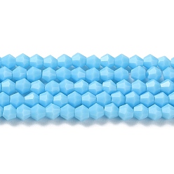 Deep Sky Blue Opaque Solid Color Imitation Jade Glass Beads Strands, Faceted, Bicone, Deep Sky Blue, 4x4mm, Hole: 0.8mm, about 87~98pcs/strand, 12.76~14.61 inch(32.4~37.1cm)