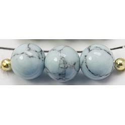 Bleu Clair Perles synthétiques turquoise brins, teint, ronde, bleu clair, 12mm, Trou: 1mm, Environ 33 pcs/chapelet, 15.7 pouce